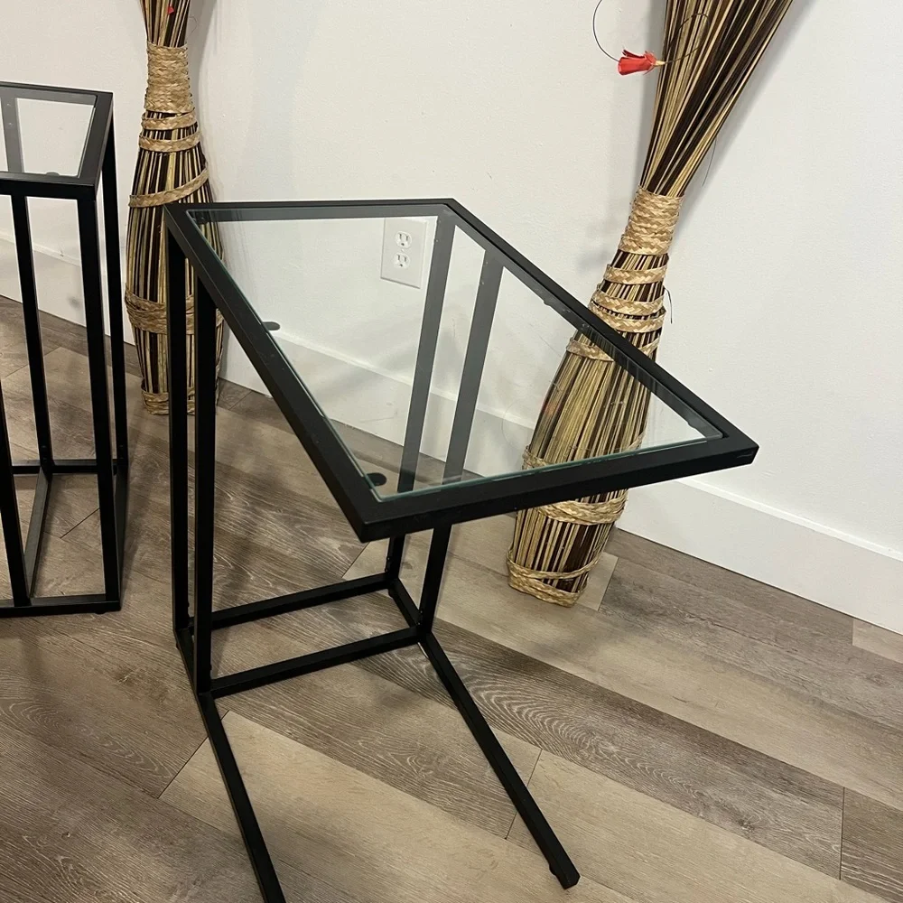 Modern Black Glass Top Side Tables